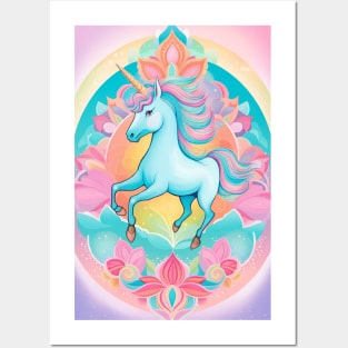 Unicorn Lotus Mandala Posters and Art